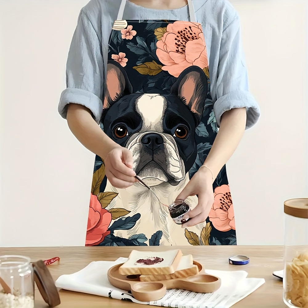 Home Cooking Ideas - French Bulldog Floral Apron - Linen