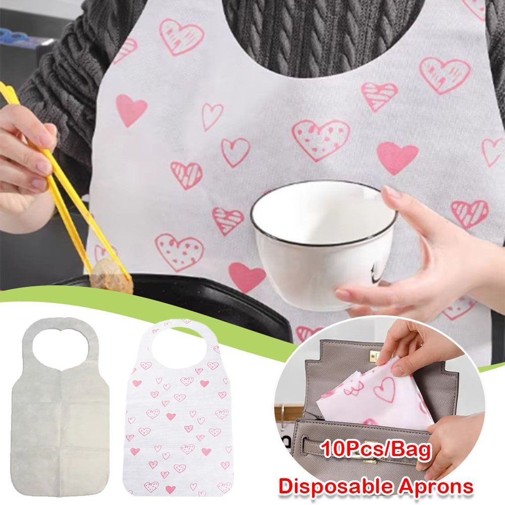 Home Cooking Oil Disposal - 10Pcs/Bag Heart Printed Disposable Aprons Non