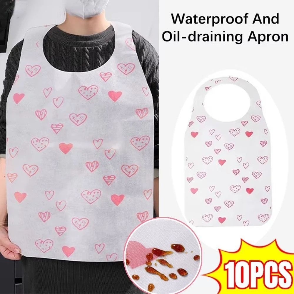 Home Cooking Oil Disposal - 10Pcs/Bag Heart Printed Disposable Aprons Non