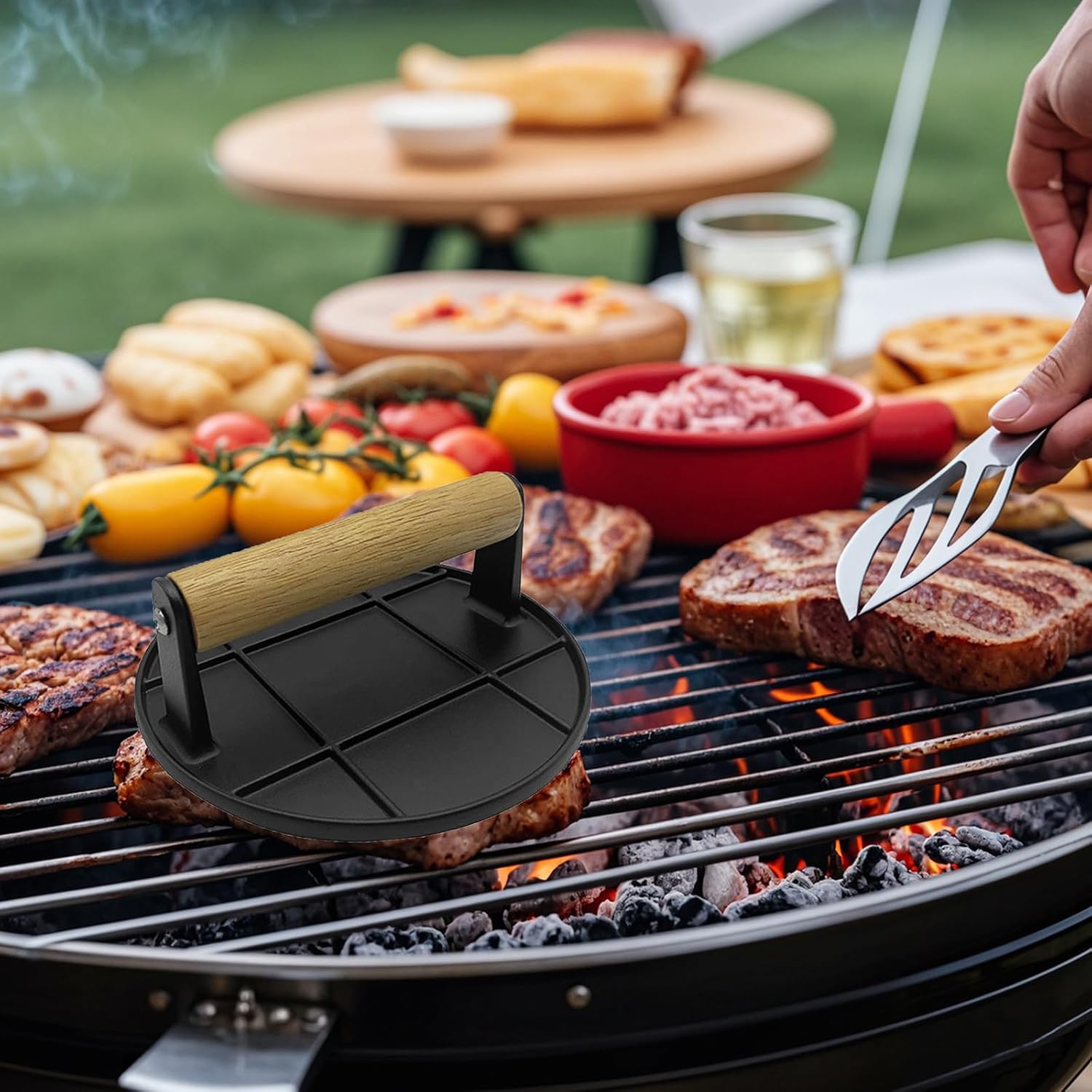 Smashed Burger Press with Wood - Crepe Pan Nonstick recension och pris